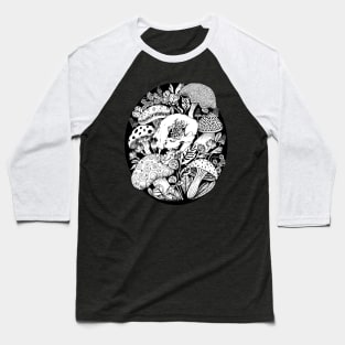 Mushroom Forest Skull - Black Linework Baseball T-Shirt